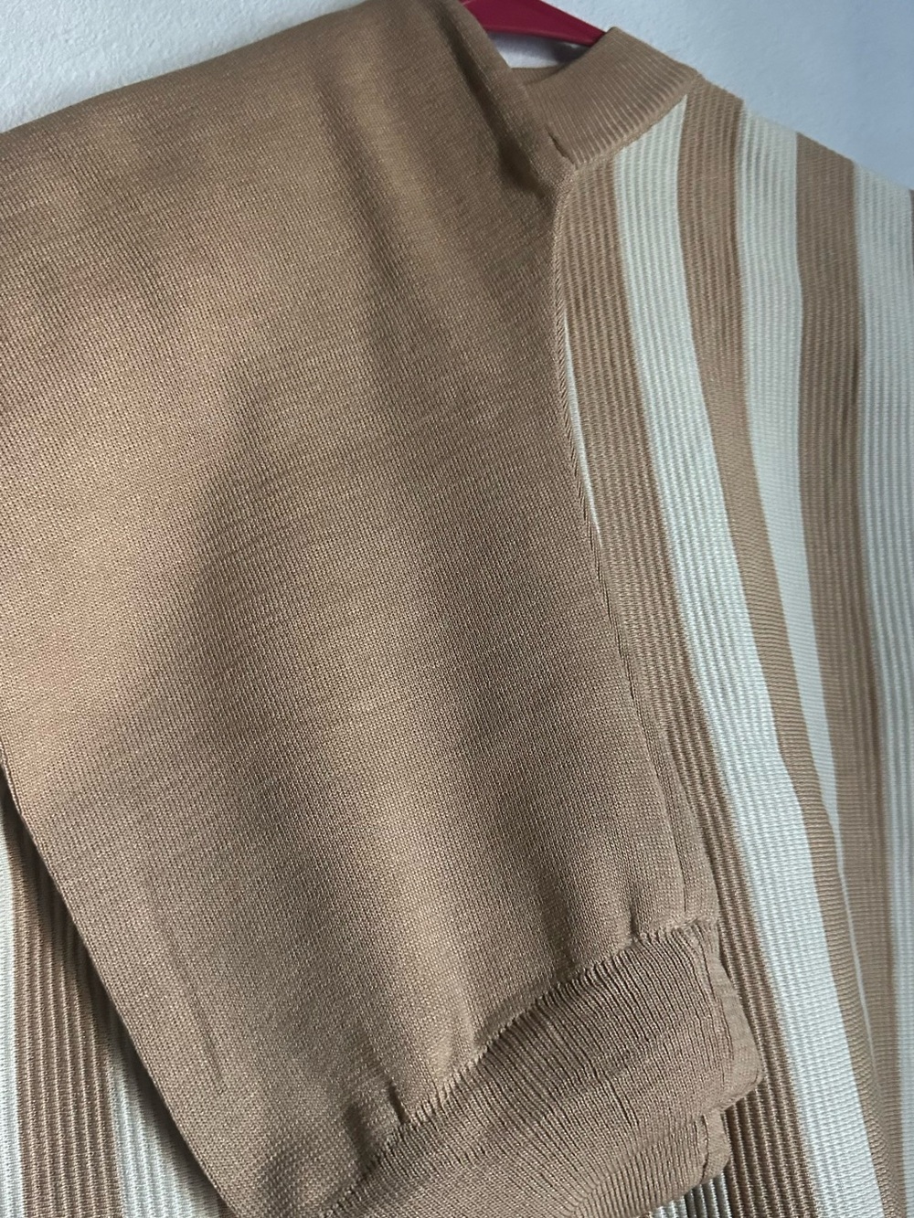 Beige and Cream Striped Knit Top